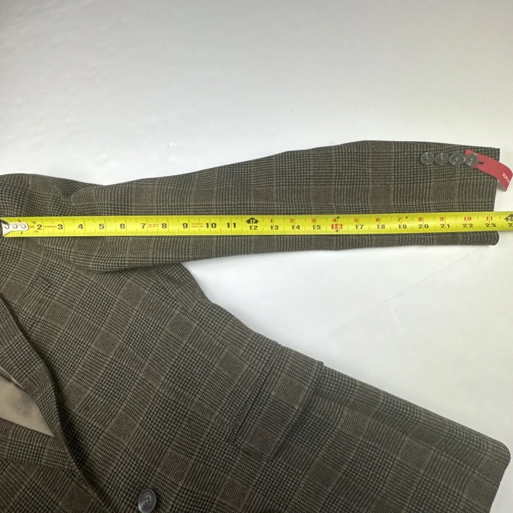 JF J.Ferrar Mens Slim Fit Blazer‎ 36R Brown Glen Plaid Sport Coat Professional